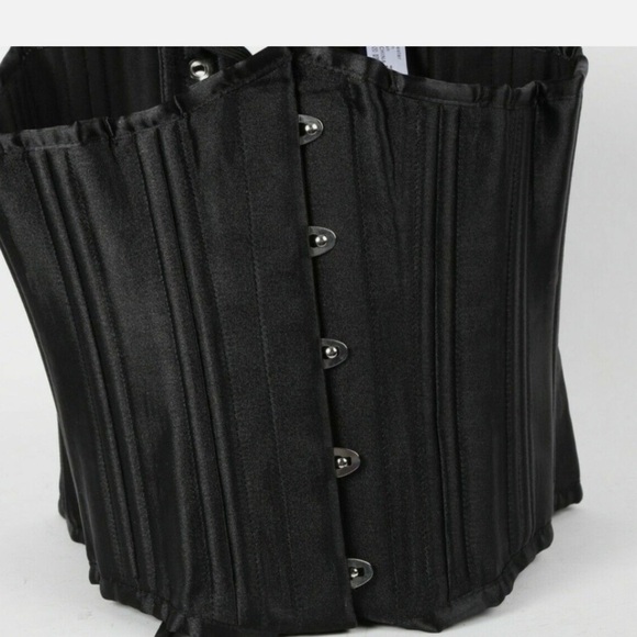 CAMELLIAS Black Satin Widw Waist Corset with Front Closure Sz M main image 6